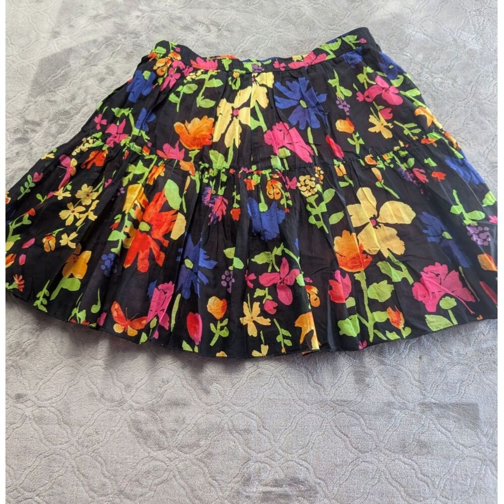 Women’s Black Multicolor Floral Tiered Mini Skirt Size Large Boho Cottagecore